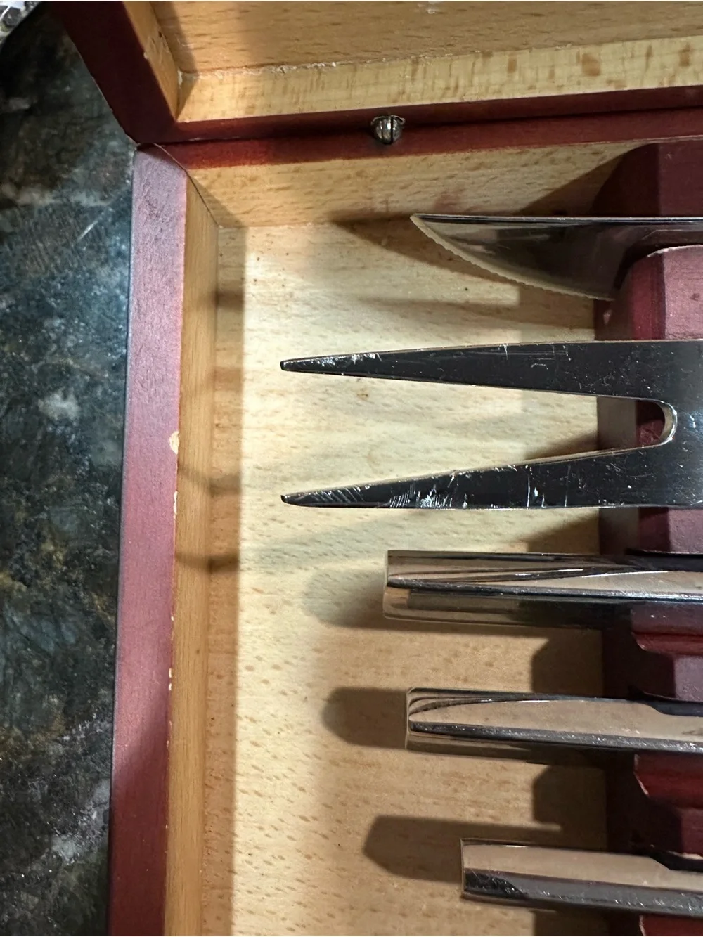 Wusthof Stainless Steak Knife and Fork Set with Red Accents